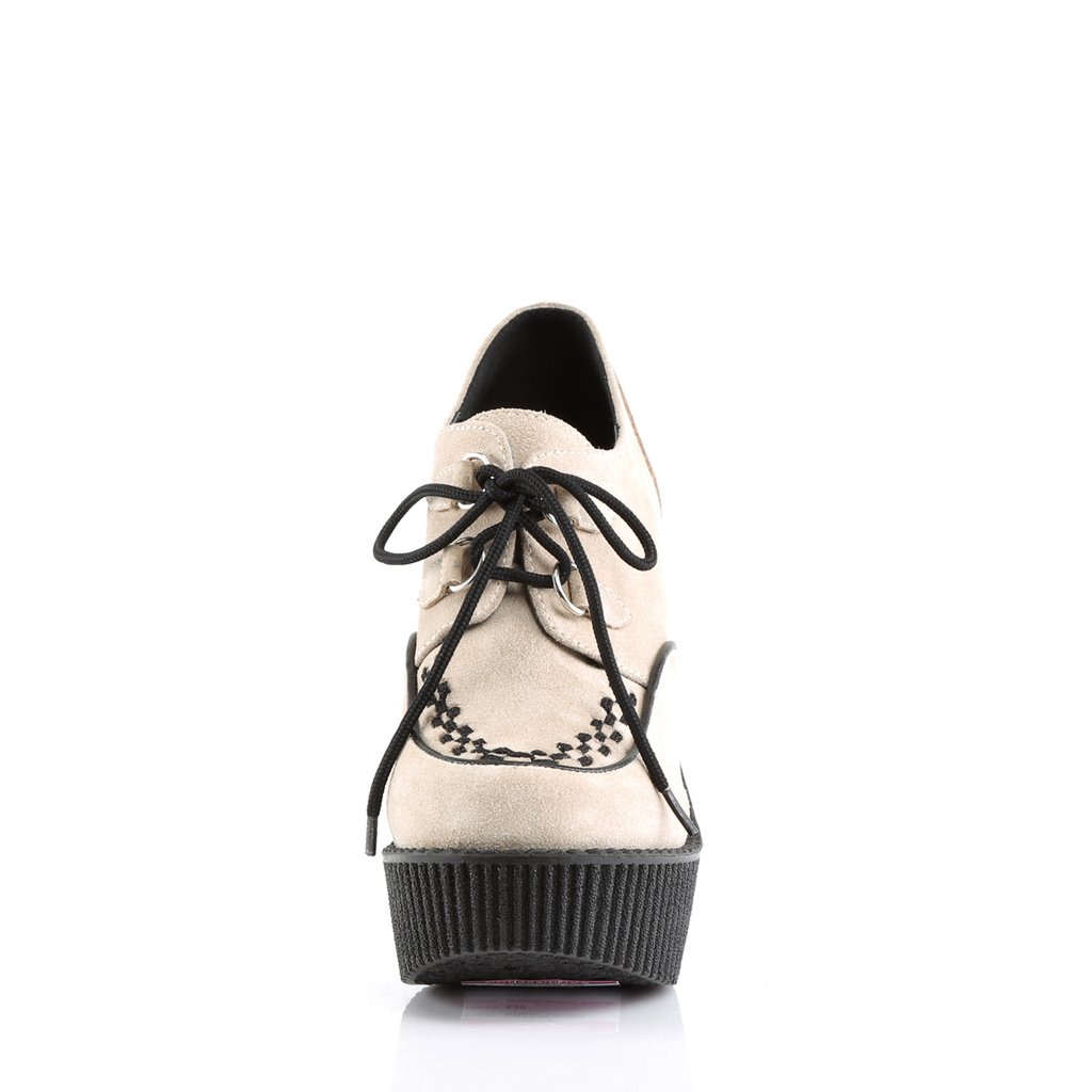 Chaussures Creepers Demonia Creeper-302 Wedge Platform D-Ring Dentelle Up Daim Vegan Blanche Femme | GDU-3931331