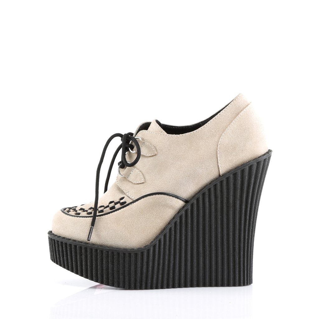 Chaussures Creepers Demonia Creeper-302 Wedge Platform D-Ring Dentelle Up Daim Vegan Blanche Femme | GDU-3931331