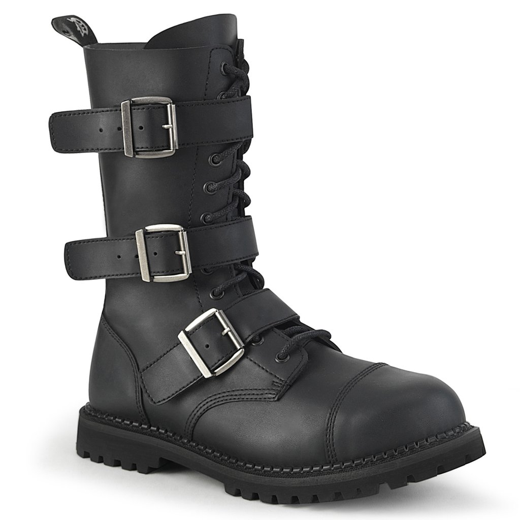 Bottines Demonia Riot-12BK Dentelle Up Cuir Vegan Noir Homme | QUZ-8297752