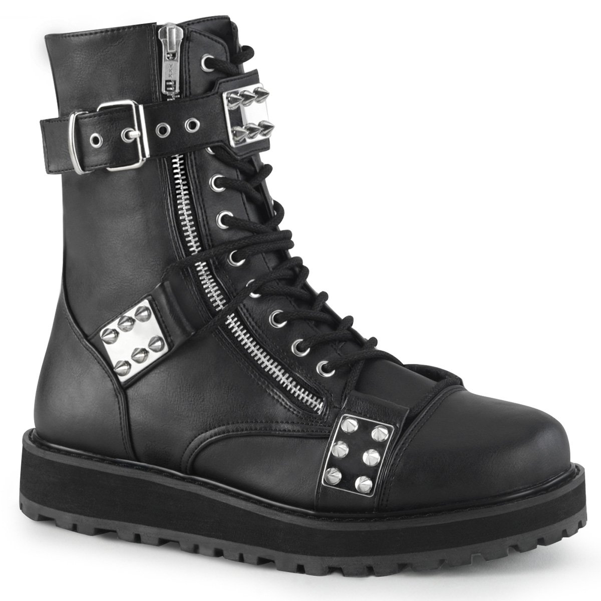 Bottines Demonia Valor-280 Platform Dentelle Up Cuir Vegan Noir Homme | YZK-0479134