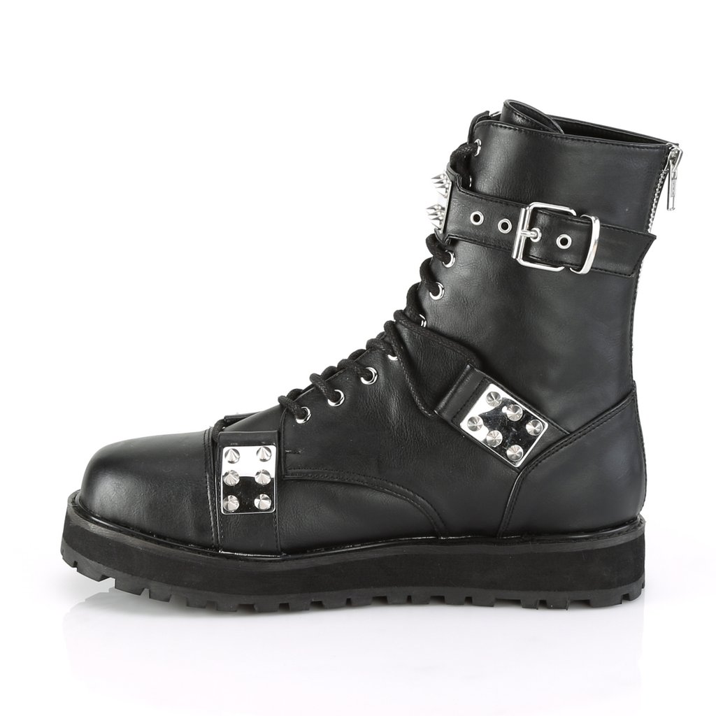 Bottines Demonia Valor-280 Platform Dentelle Up Cuir Vegan Noir Homme | YZK-0479134