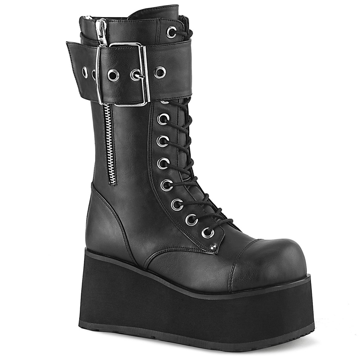 Bottines Demonia Petrol-150 Platform Dentelle Up Mid-Calf Cuir Vegan Noir Homme | DCP-2055404