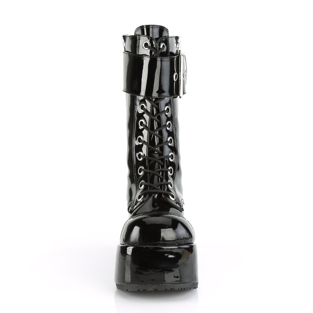 Bottines Demonia Petrol-150 Platform Dentelle Up Mid-Calf Vernis Noir Homme | PAO-8604910