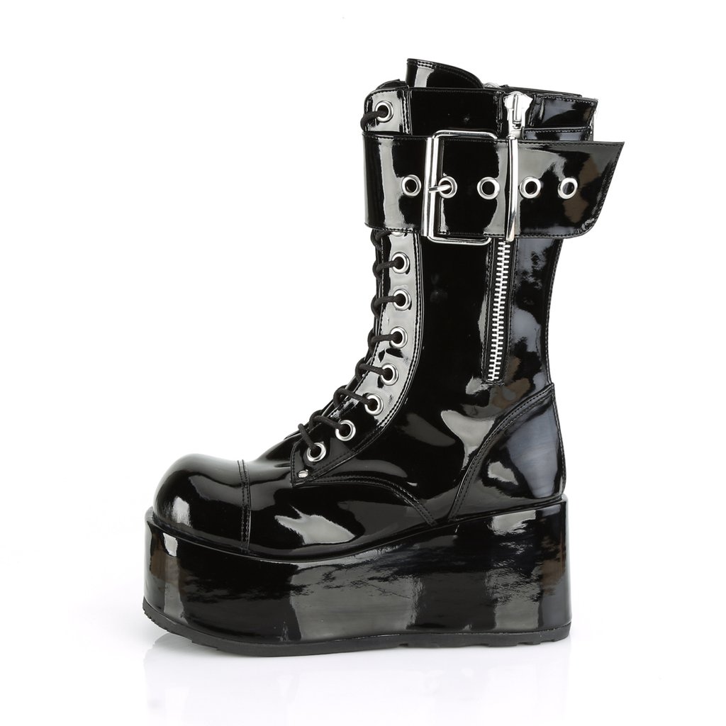 Bottines Demonia Petrol-150 Platform Dentelle Up Mid-Calf Vernis Noir Homme | PAO-8604910