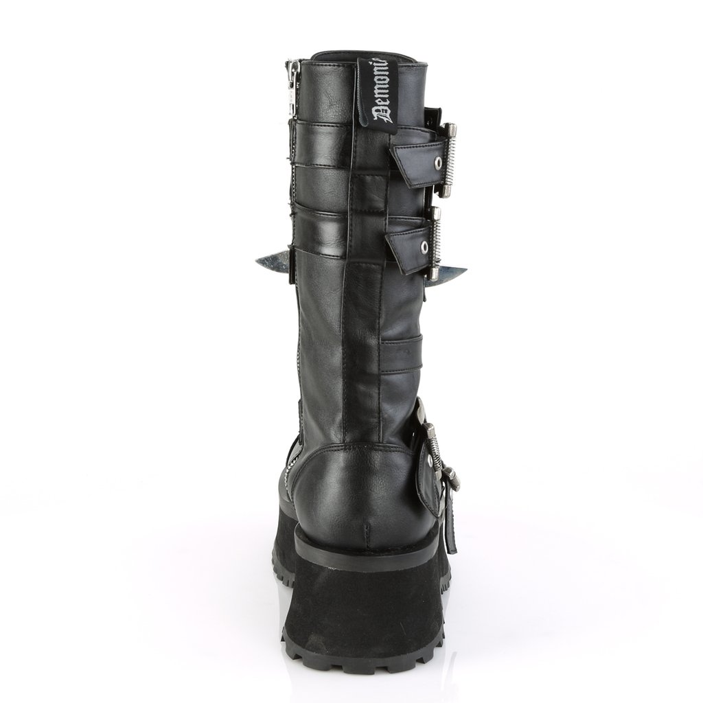 Bottines Demonia Gravedigger-250 Platform Dentelle Up Mid-Calf Cuir Vegan Noir Homme | PCC-9339910