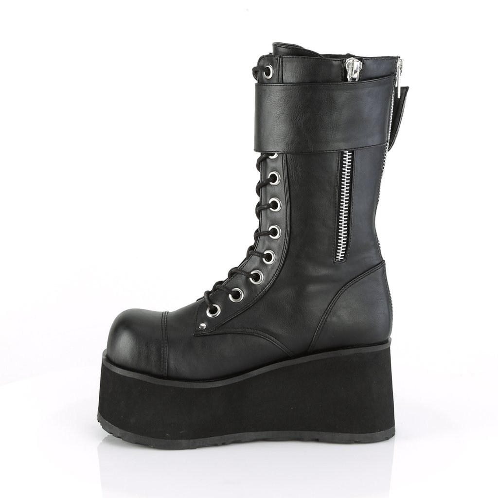 Bottines Demonia Petrol-150 Platform Dentelle Up Mid-Calf Cuir Vegan Noir Homme | DCP-2055404