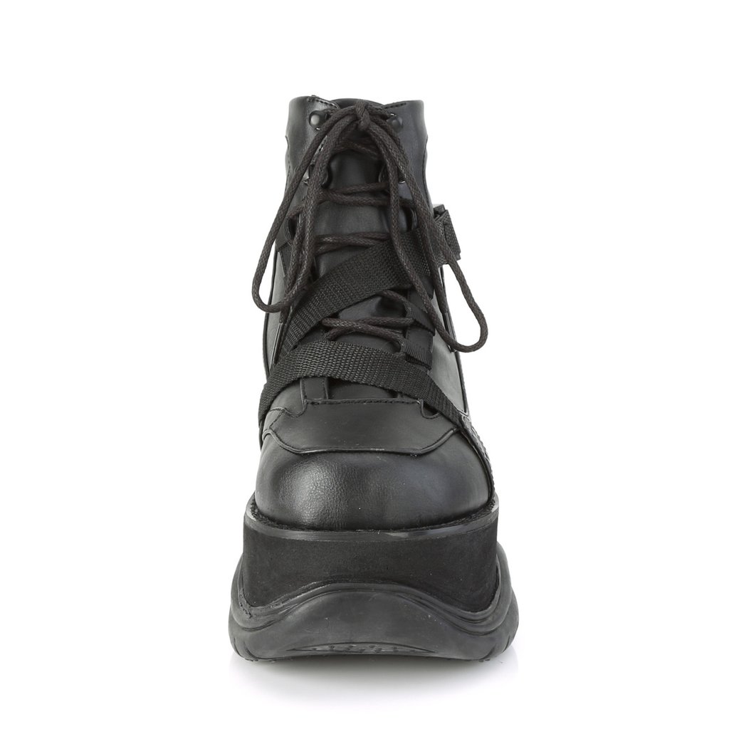 Bottines Demonia Neptune-181 Platform Dentelle Up Cuir Vegan Noir Homme | RID-2157735