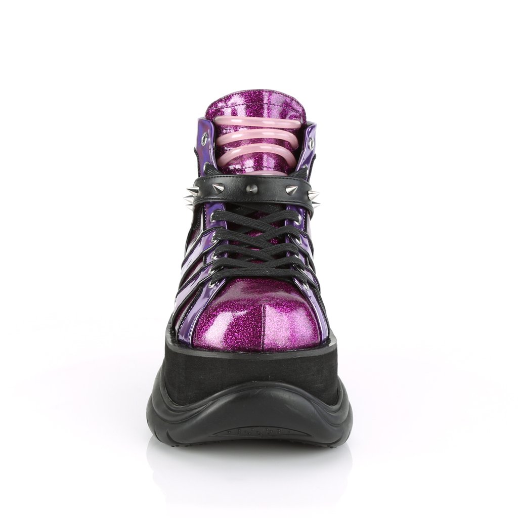 Bottines Demonia Neptune-100 Platform Dentelle Up Glitter Violette Homme | NRJ-5976225