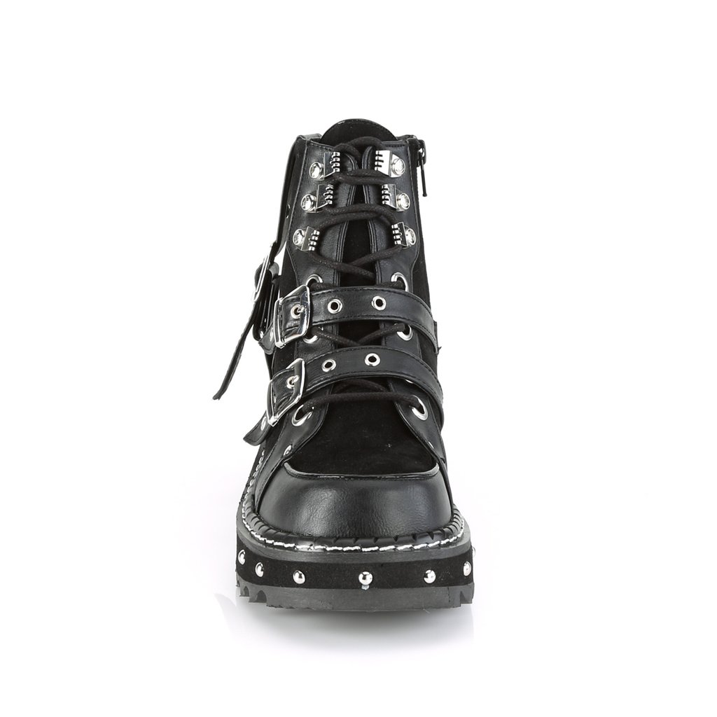 Bottines Demonia Lilith-278 Platform Dentelle Up Daim Vegan Noir Femme | VLE-5792380