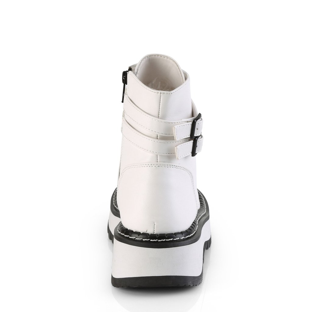 Bottines Demonia Lilith-152 Platform Dentelle Up Cuir Vegan Blanche Femme | JEK-7666482