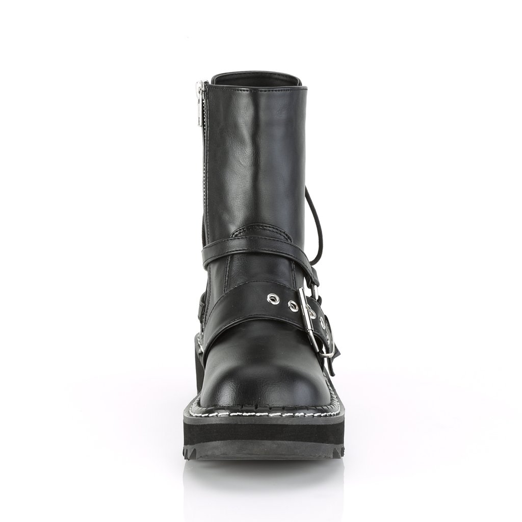 Bottines Demonia Lilith-210 Platform Rear Dentelle Up Cuir Vegan Noir Femme | CHC-7274188