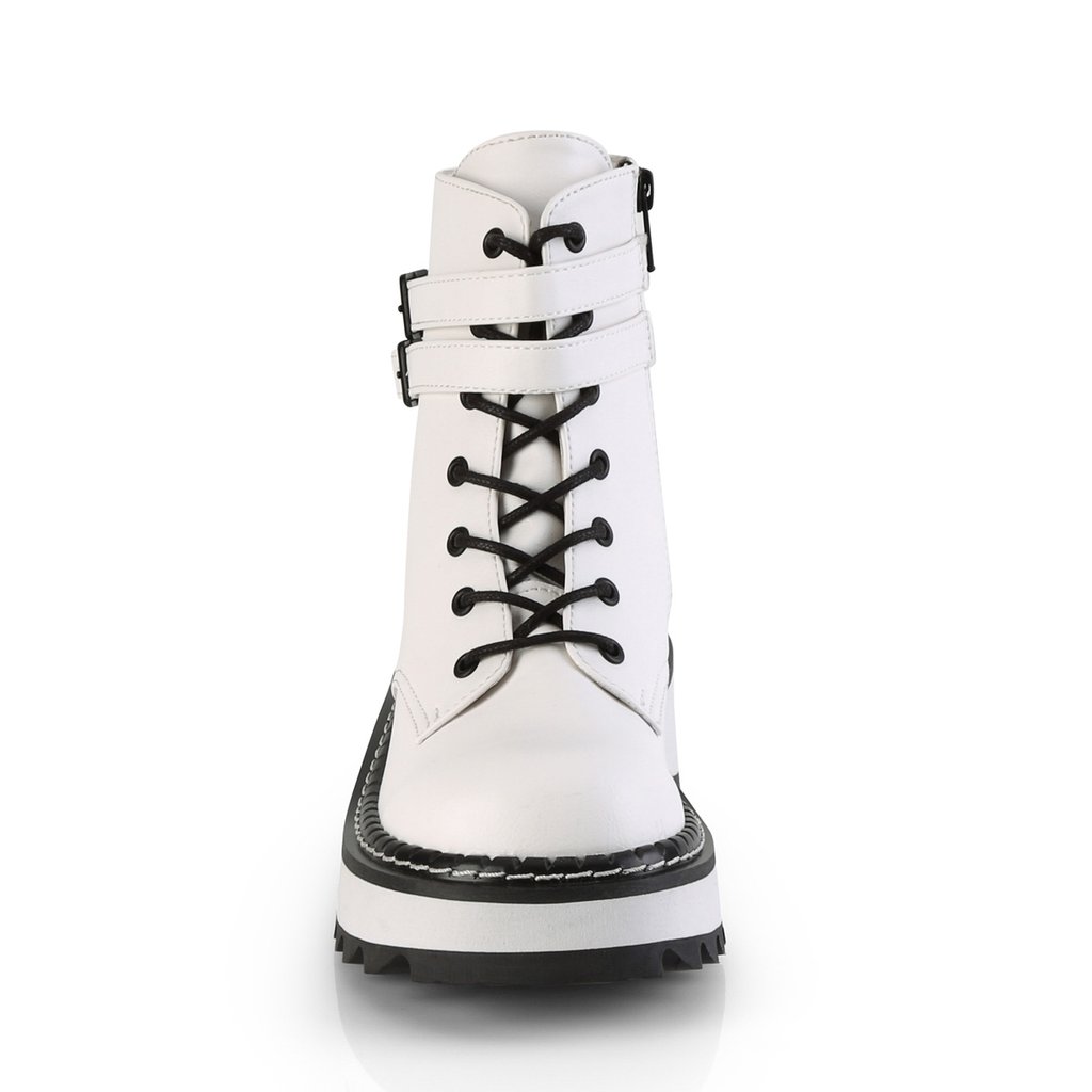 Bottines Demonia Lilith-152 Platform Dentelle Up Cuir Vegan Blanche Femme | JEK-7666482