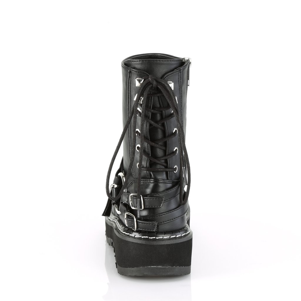 Bottines Demonia Lilith-210 Platform Rear Dentelle Up Cuir Vegan Noir Femme | CHC-7274188