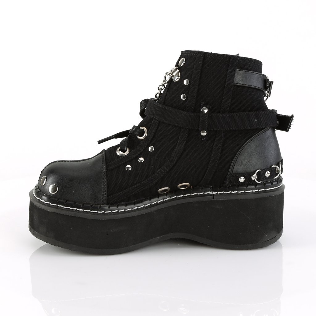 Bottines Demonia Emily-317 Platform Cuir Tela Vegan Noir Femme | UIT-2188905