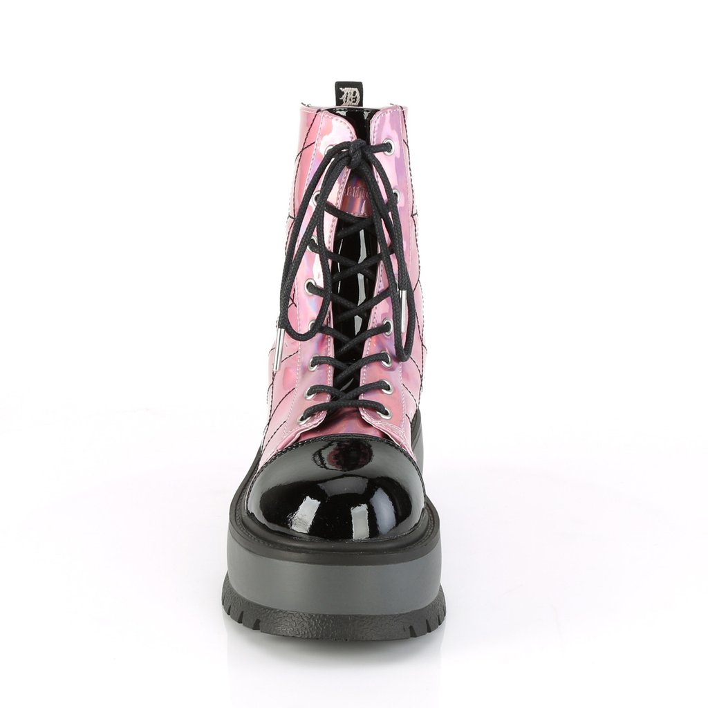 Bottines Demonia Slacker-88 Platform Dentelle Up Vernis Rose Femme | UUN-1378831