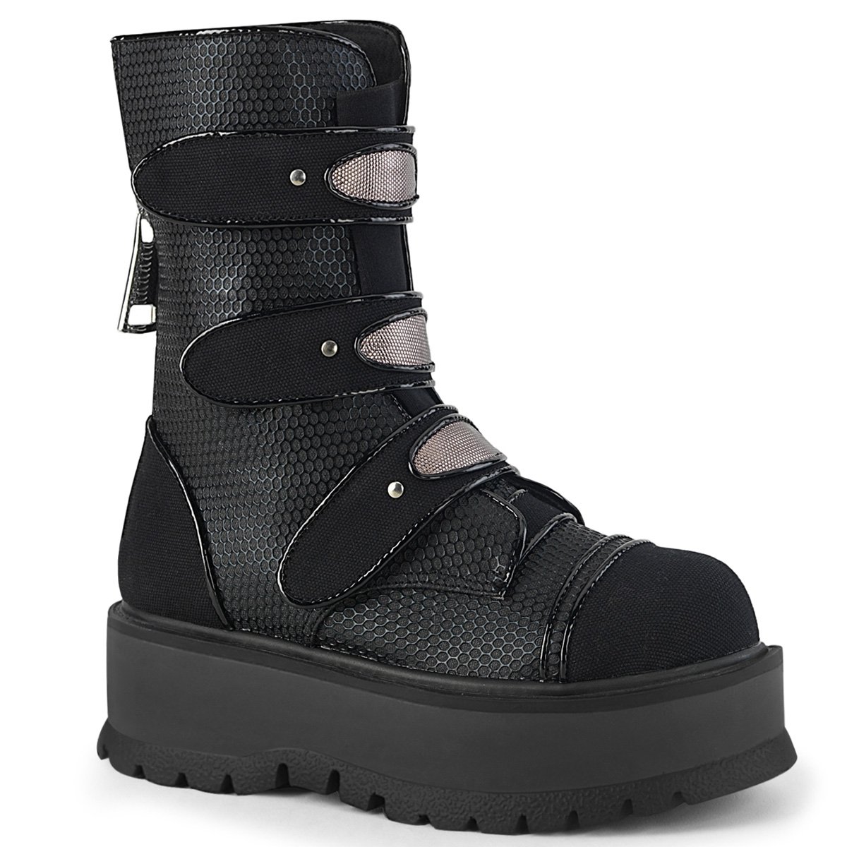 Bottines Demonia Slacker-101 Platform Dentelle Up Mid-Calf Tela Vegan Noir Femme | TPU-8250337