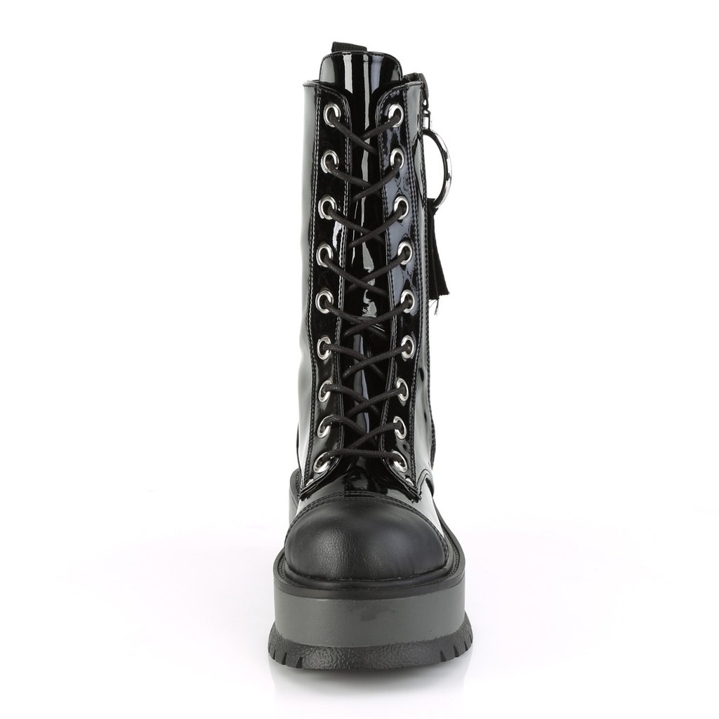 Bottines Demonia Slacker-220 Platform Dentelle Up Mid-Calf Cuir Vegan Noir Femme | ZEG-2119377