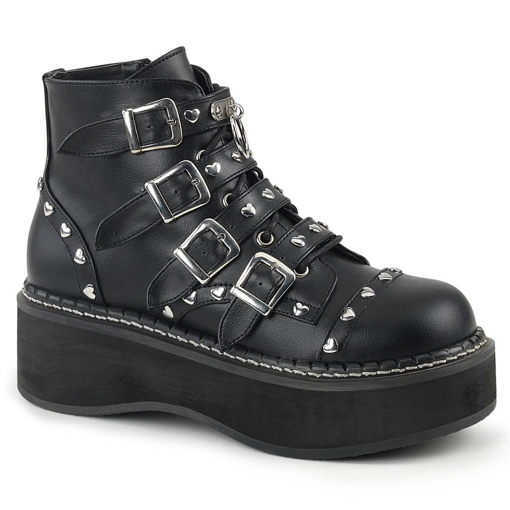 Bottines Demonia Emily-315 Platform Dentelle Up Cuir Vegan Noir Femme | GNP-8536748