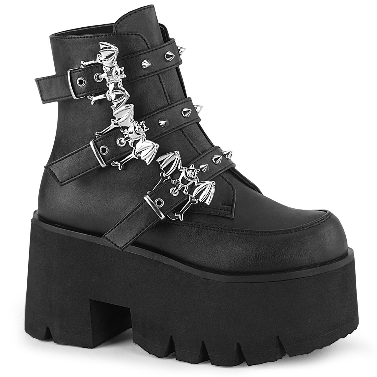 Bottines Demonia Ashes-55 Platform Cuir Vegan Noir Femme | ISY-4008082