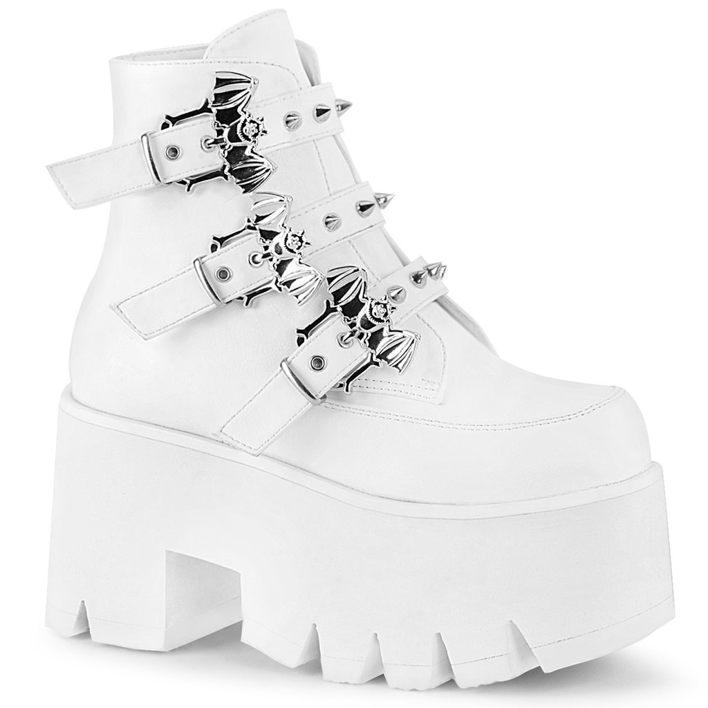 Bottines Demonia Ashes-55 Platform Cuir Vegan Blanche Femme | KVP-7945492