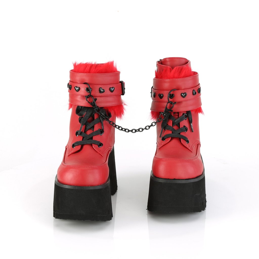 Bottines Demonia Ashes-57 Platform Dentelle Up Cuir Vegan Rouge Femme | INP-1646194