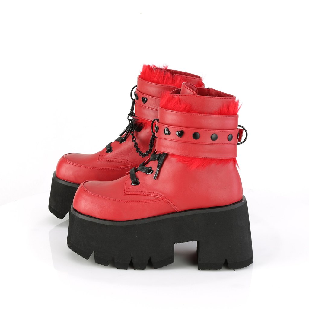 Bottines Demonia Ashes-57 Platform Dentelle Up Cuir Vegan Rouge Femme | INP-1646194