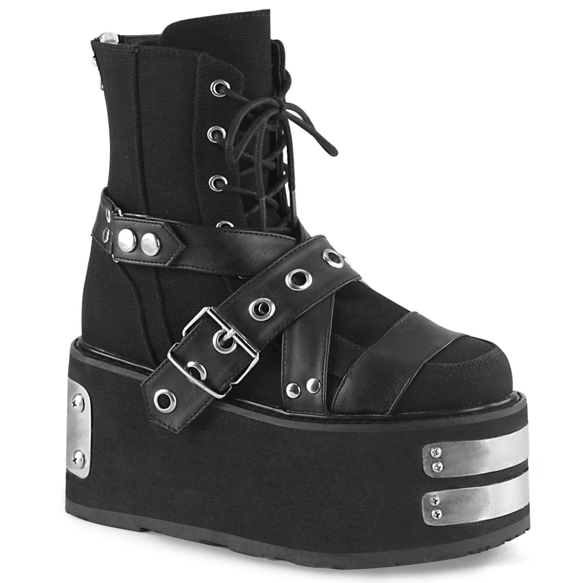 Bottines Demonia Damned-116 Platform Dentelle Up Cuir Tela Vegan Noir Femme | AXY-0568263