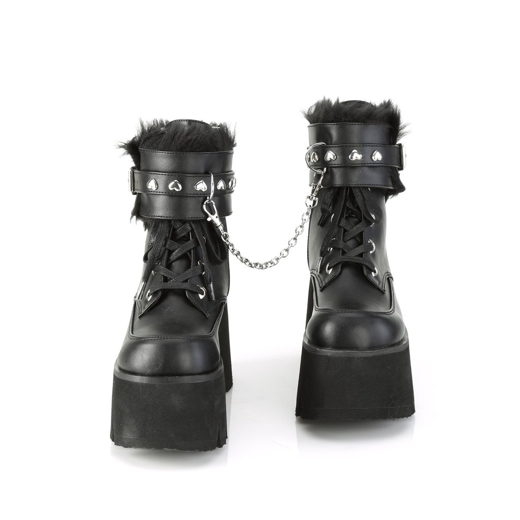 Bottines Demonia Ashes-57 Platform Dentelle Up Cuir Vegan Noir Femme | CMT-8257316