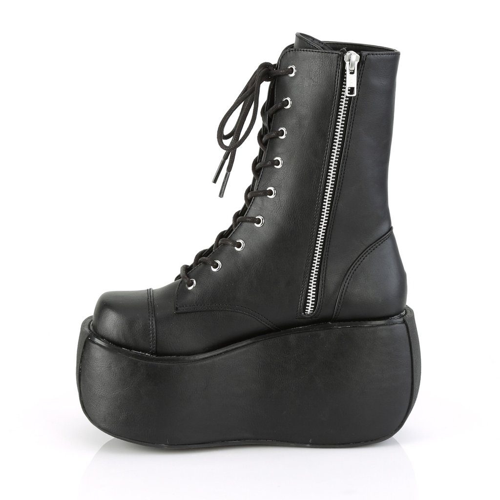 Bottines Demonia Violet-120 Platform Dentelle Up Cuir Vegan Noir Femme | LSX-2116756