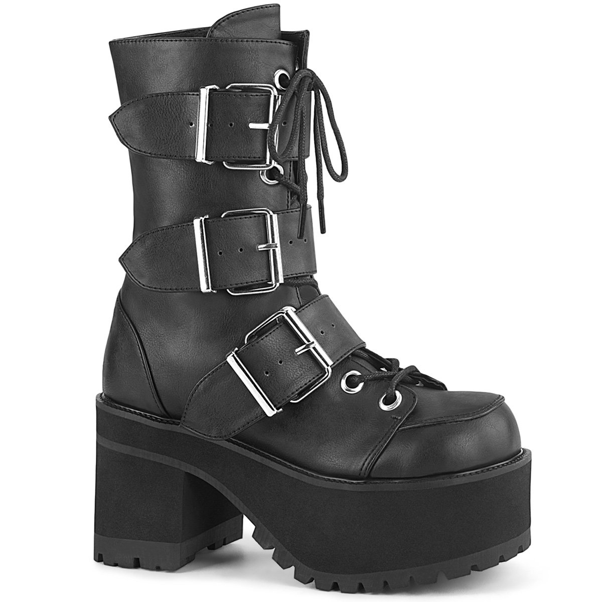 Bottines Demonia Ranger-308 Platform Dentelle Up Cuir Vegan Noir Femme | ZXR-1501439