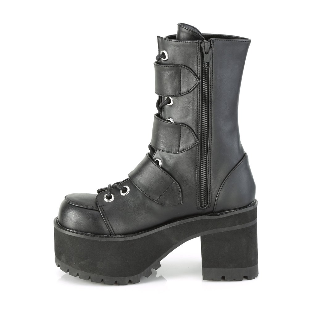 Bottines Demonia Ranger-308 Platform Dentelle Up Cuir Vegan Noir Femme | ZXR-1501439