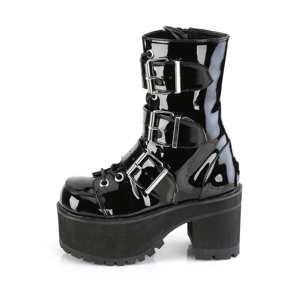 Bottines Demonia Ranger-308 Platform Dentelle Up Vernis Noir Femme | MRS-4125761