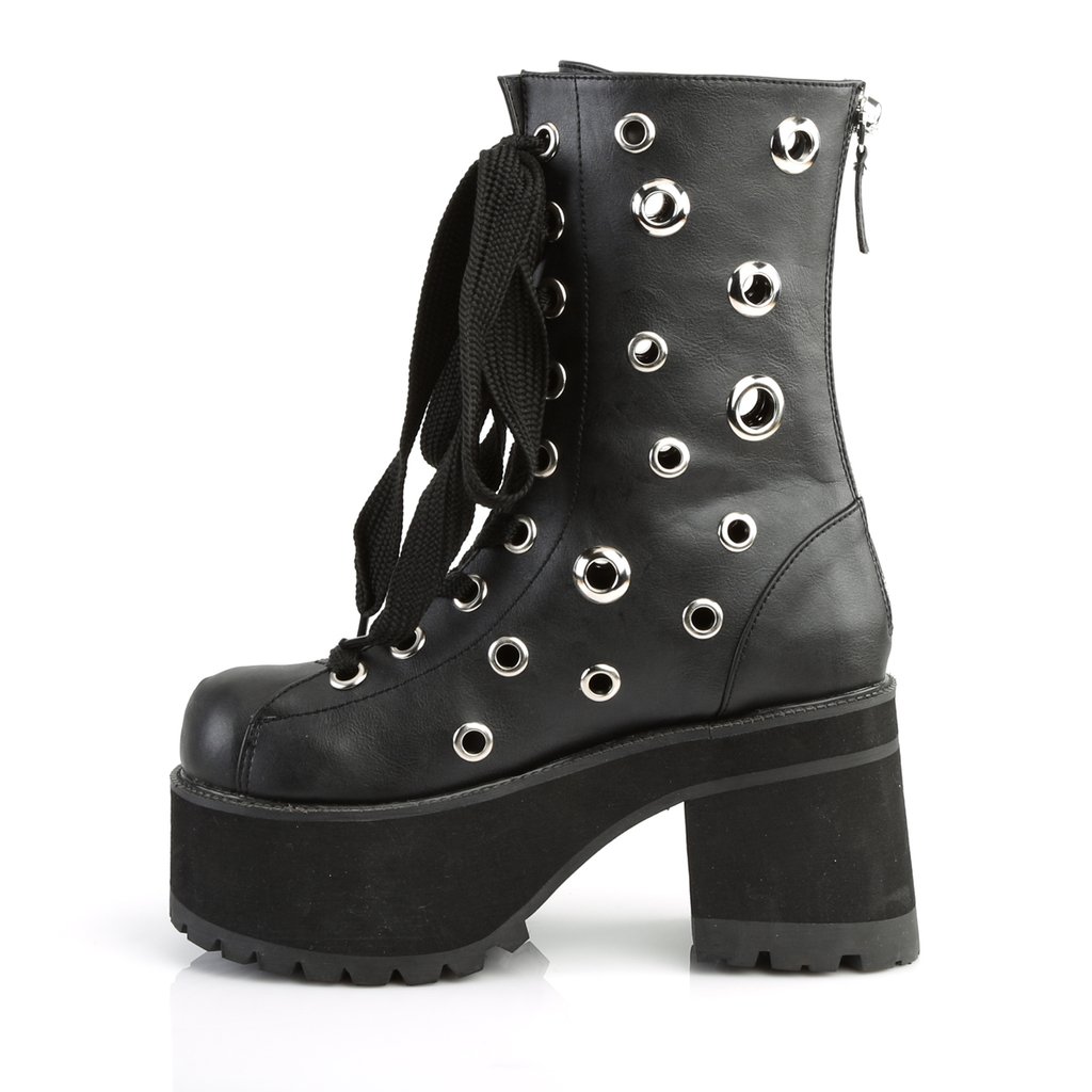 Bottines Demonia Ranger-310 Platform Dentelle Up Cuir Vegan Noir Femme | TUA-2910704