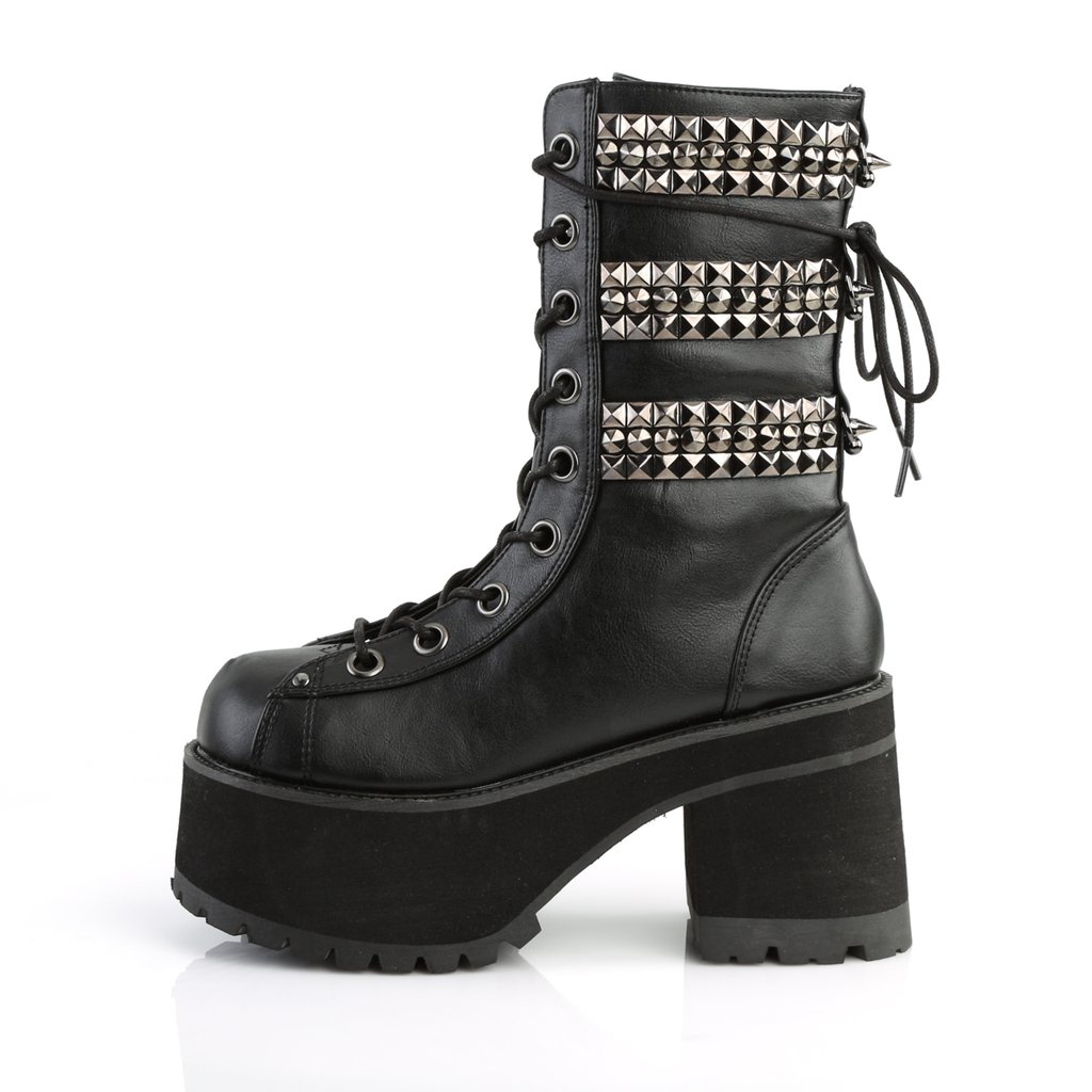 Bottines Demonia Ranger-305 Platform Dentelle Up Cuir Vegan Noir Femme | SWV-4950281