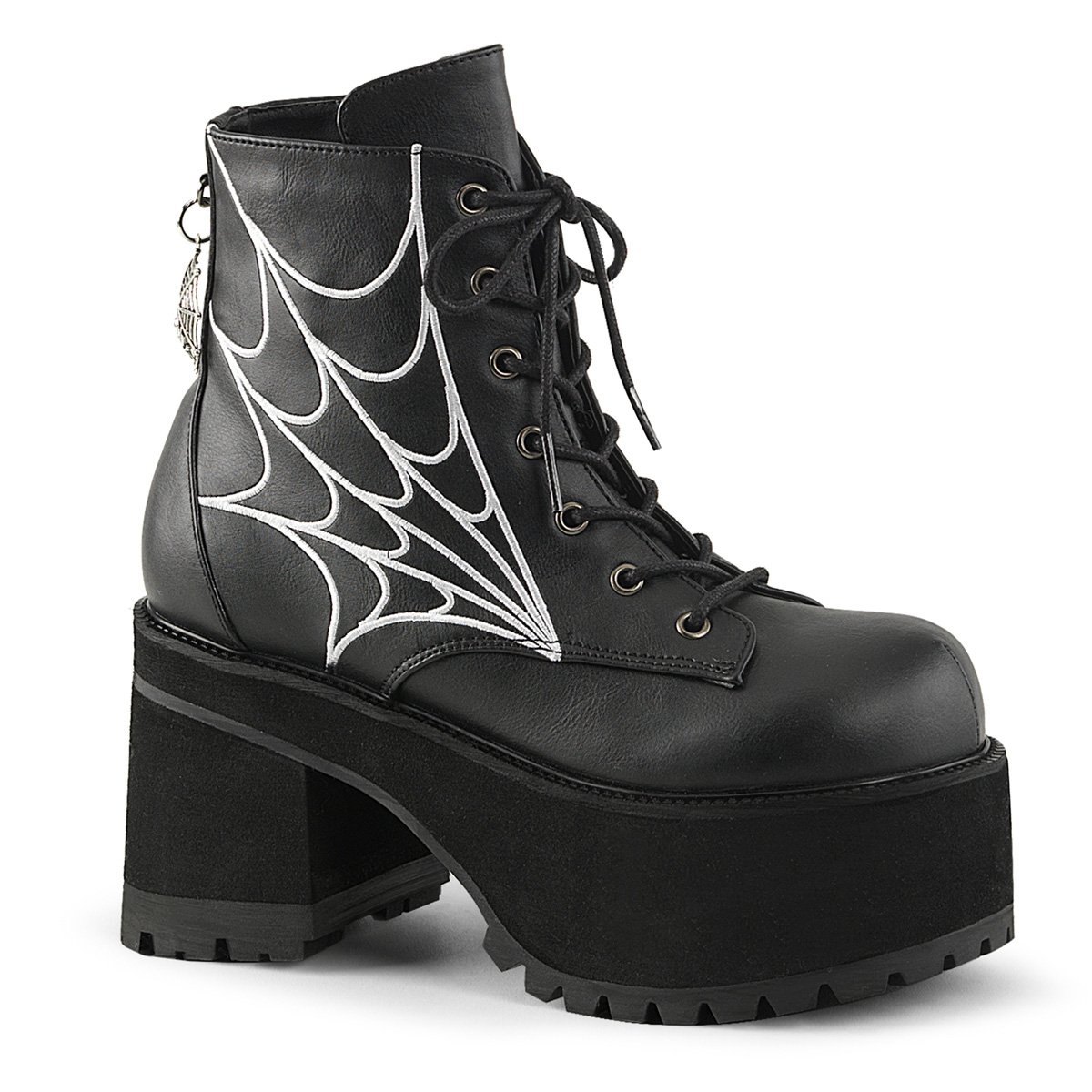 Bottines Demonia Ranger-105 Platform Dentelle Up Cuir Vegan Noir Femme | XZG-2696916