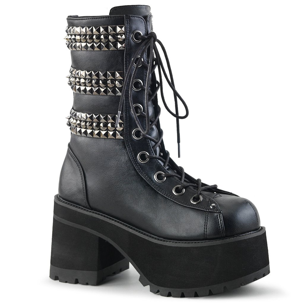 Bottines Demonia Ranger-305 Platform Dentelle Up Cuir Vegan Noir Femme | SWV-4950281