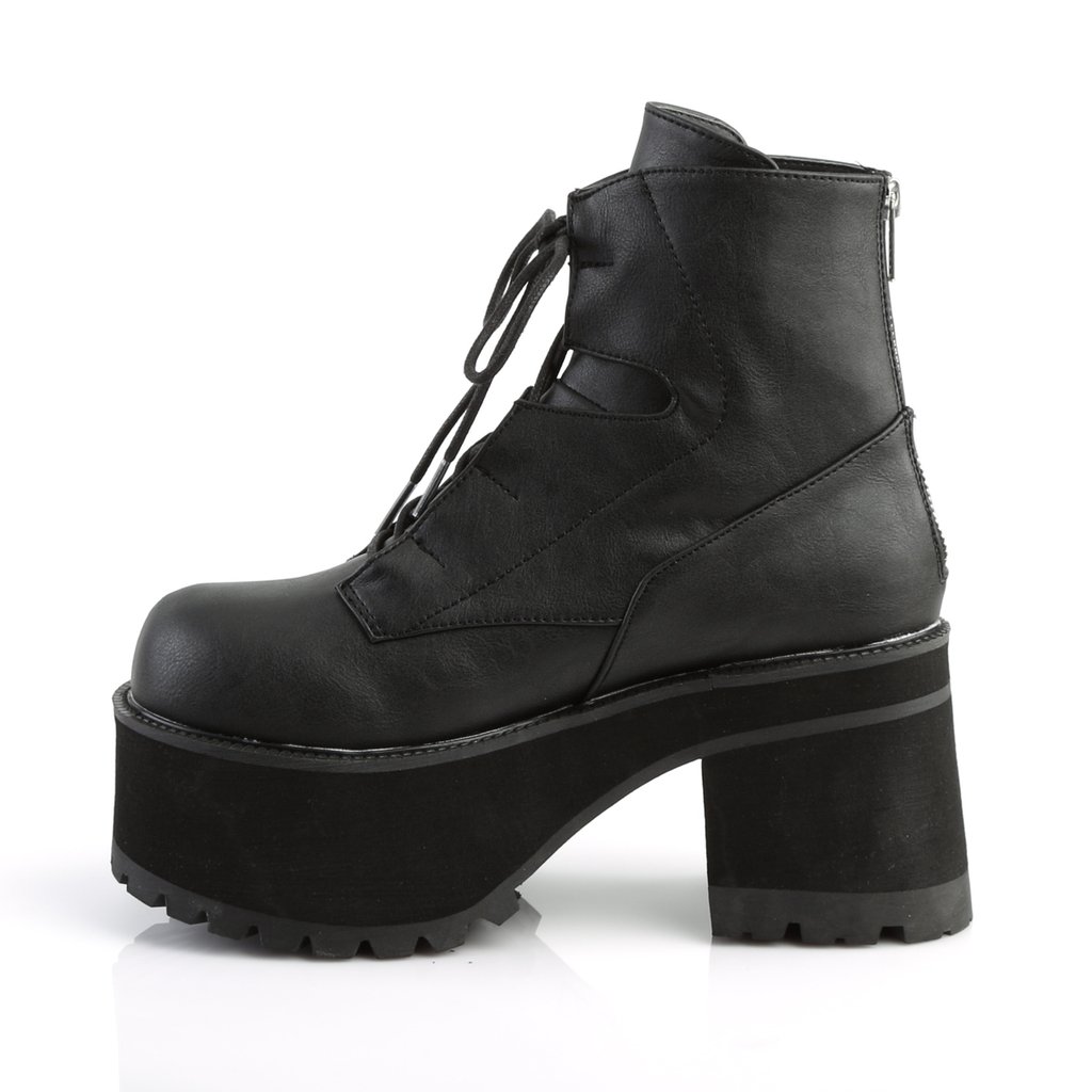 Bottines Demonia Ranger-102 Platform Dentelle Up Cuir Vegan Noir Femme | CMH-7993673