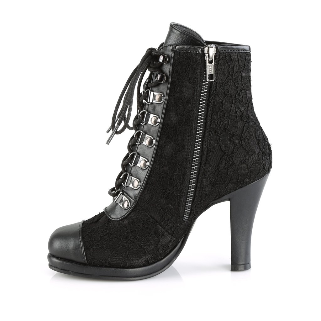 Bottines Demonia Glam-202 Platform Dentelle Up Vegan Noir Femme | AHW-3283967