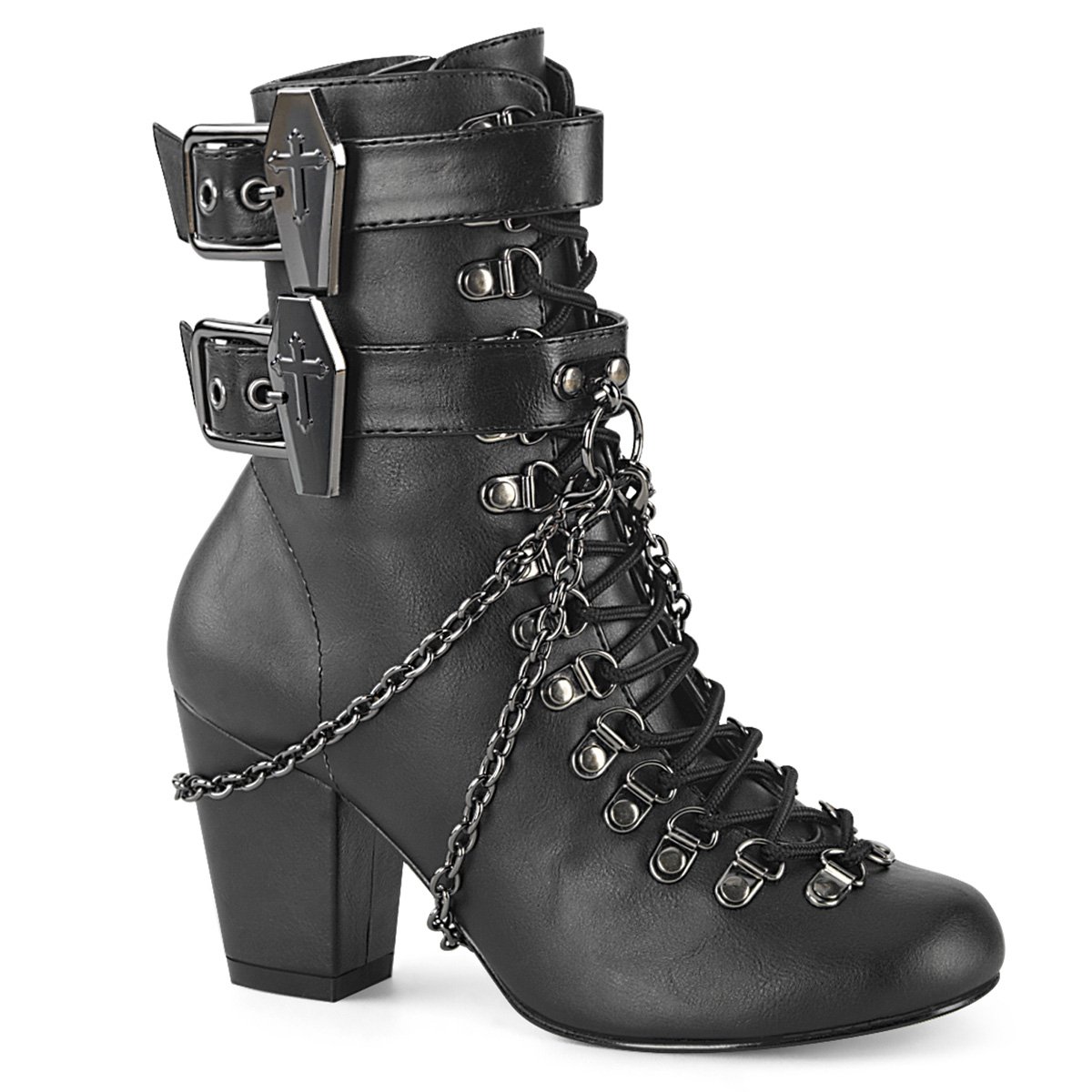 Bottines Demonia Vivika-128 Dentelle Up Cuir Vegan Noir Femme | XHN-7214078