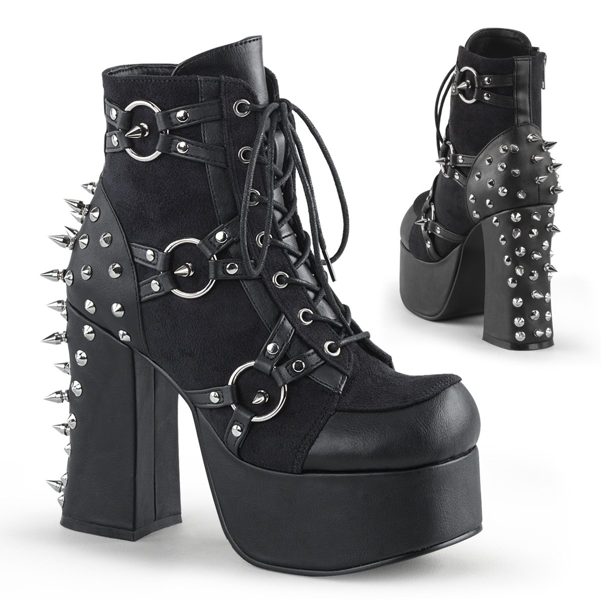 Bottines Demonia Charade-100 Platform Dentelle Up Daim Vegan Noir Femme | KOP-9307887