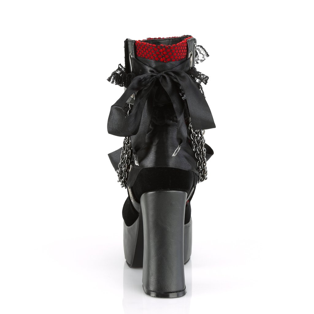 Bottines Demonia Charade-110 Platform Dentelle Up Vegan Noir / Rouge Femme | NQP-4957891