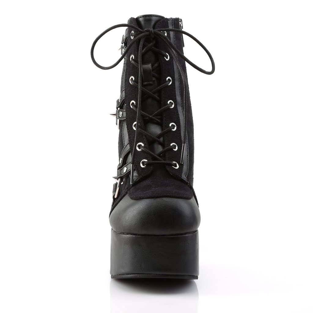 Bottines Demonia Charade-100 Platform Dentelle Up Daim Vegan Noir Femme | KOP-9307887