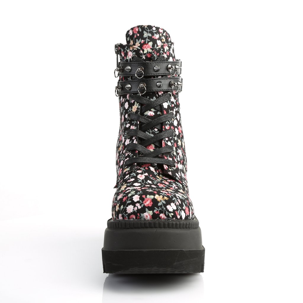 Bottines Demonia Shaker-52ST Wedge Platform Dentelle Up Floral Femme | XLR-6537892